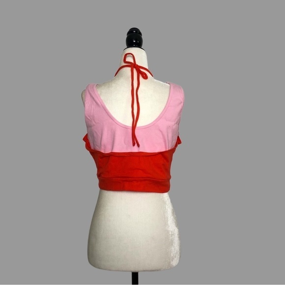 ❤️ LP ❤️ NWT Anthro Layered Tank Strappy Cropped Halter Tie Colour Block - Picture 2 of 6
